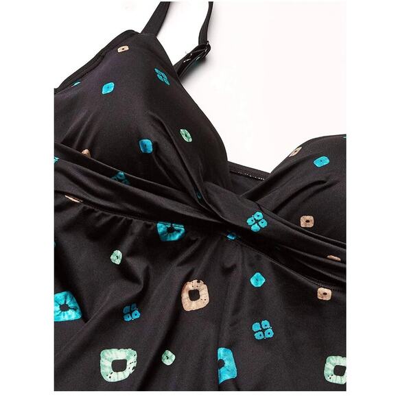 Coco Reef Black DIAMOND WRAP BRA UNDERWIRE TANKINI Swim TOP SZ 8 / 32D NWT - Picture 4 of 5